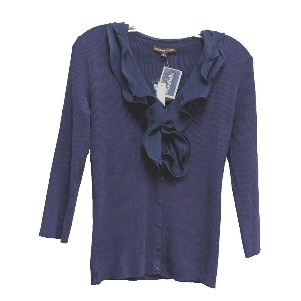 Adrienne Vittadini Women’s Knit Ruffled V-Neck Cardigan Sweater – Size M